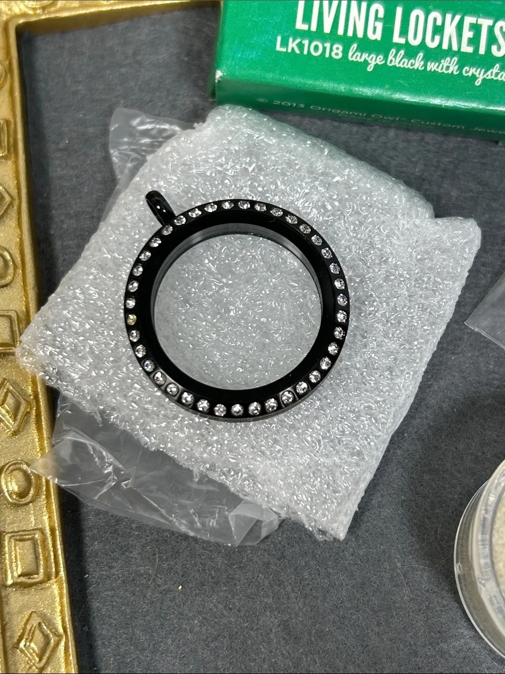 Bundle of Origami Owl Black Crystal-Trimmed Living Locket & 2 charms